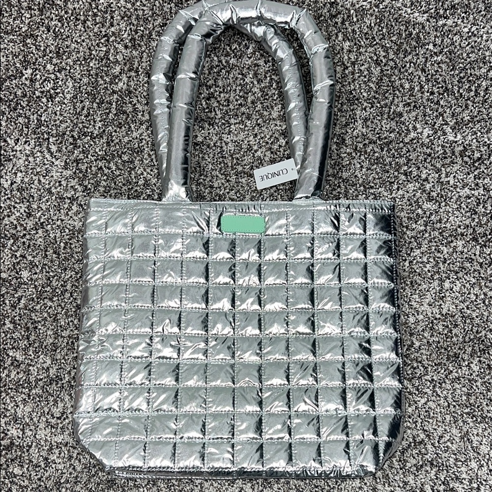 Clinique Silver Quilted Tote Bag